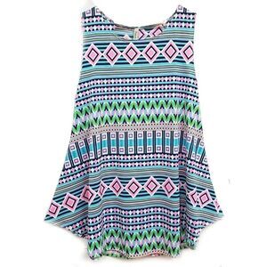 Teal Pink Plus Size Sleeveless Round Hem Tank Top